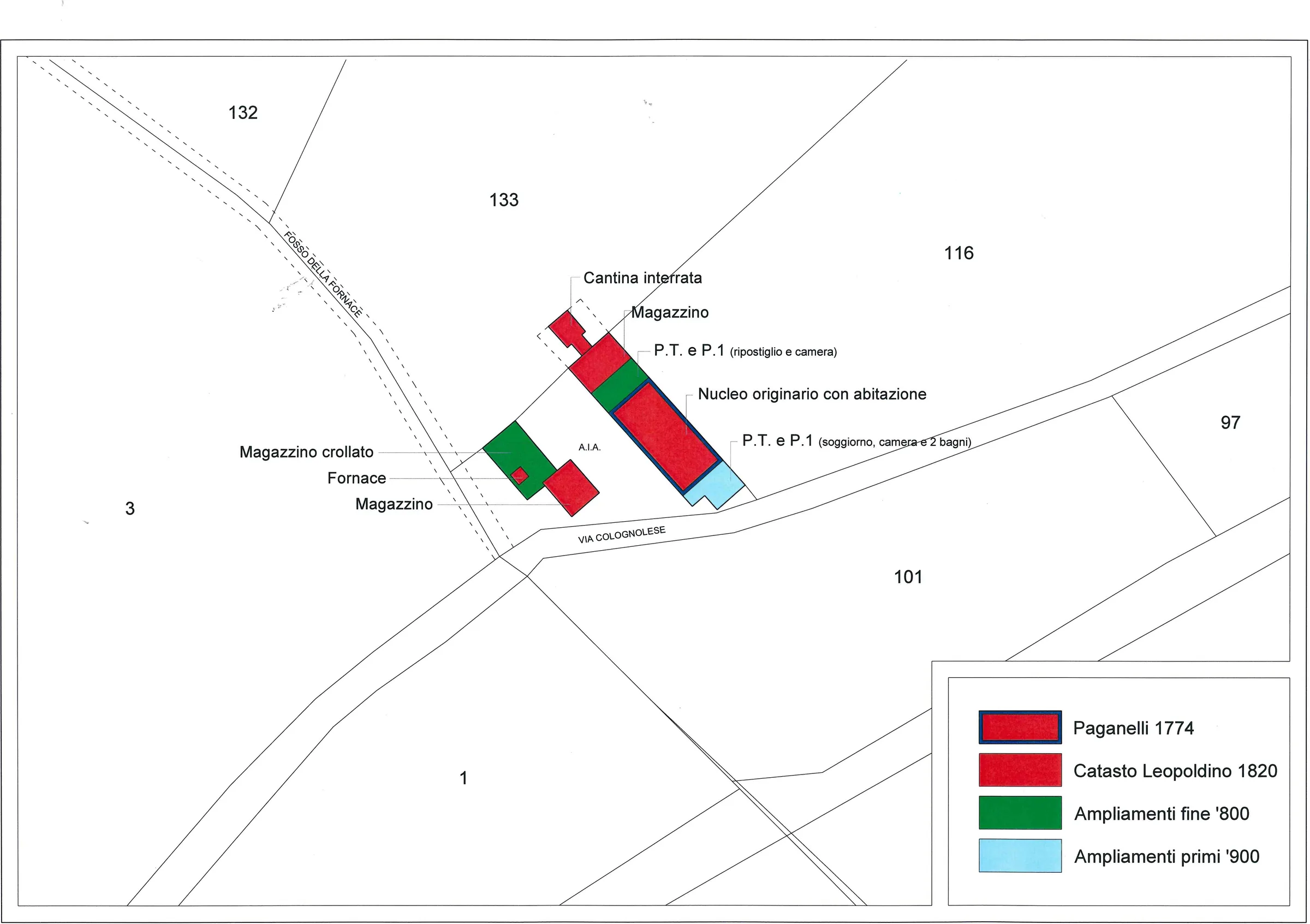 Elaborato cartografico con la ricostruzione delle fasi costruttive dell'edificio